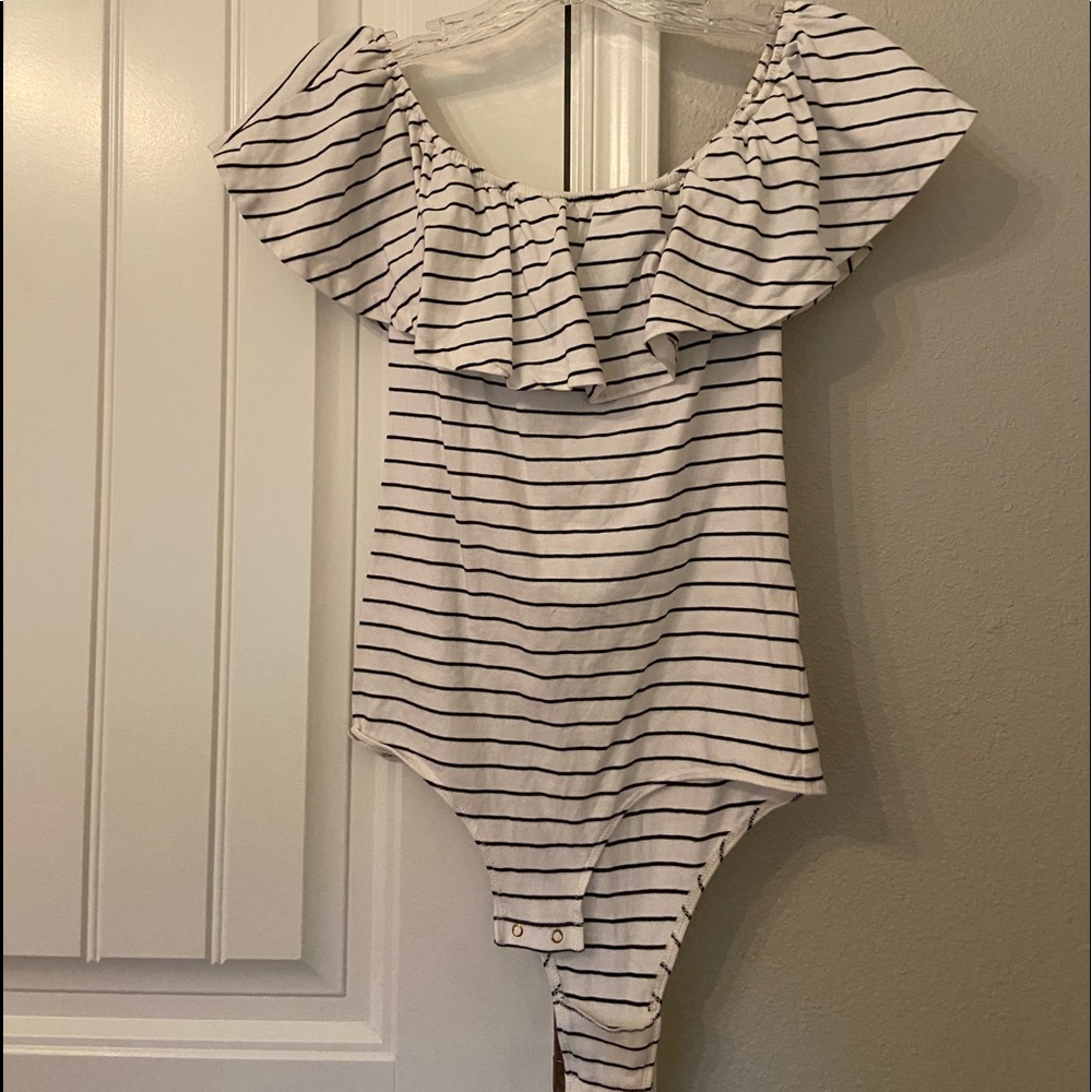 j crew off the shoulder striped body suit
